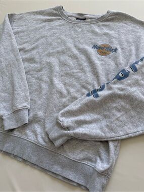 Hard Rock Cafe Gray Crewneck Sweatshirt with Blue and Tan Logo